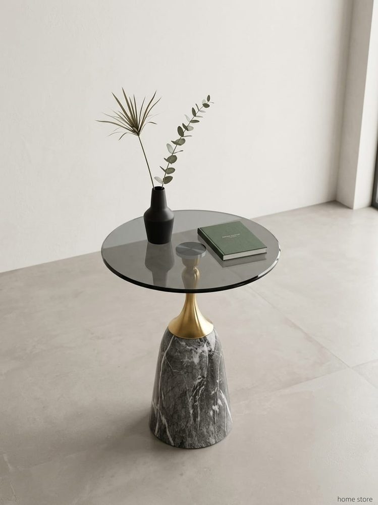 Modern Marble & Smoked Glass Accent Table