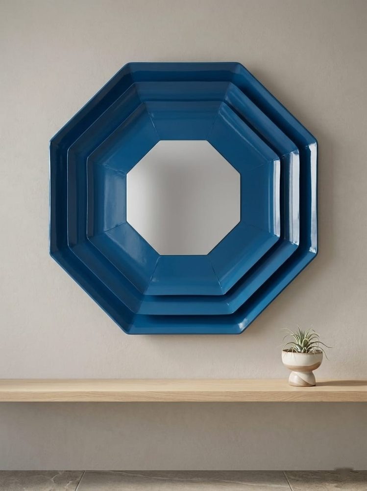 Modern Octagonal Blue Accent Mirror