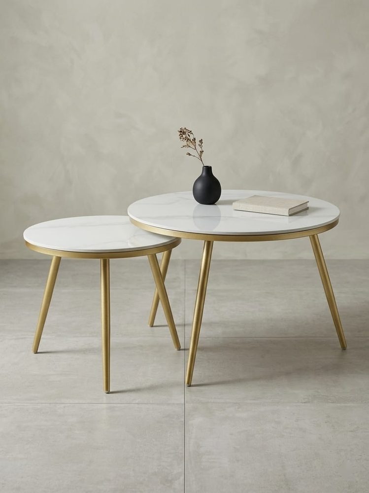 Nesting Coffee Table (2pc marble-like top surface with gold metal legs)