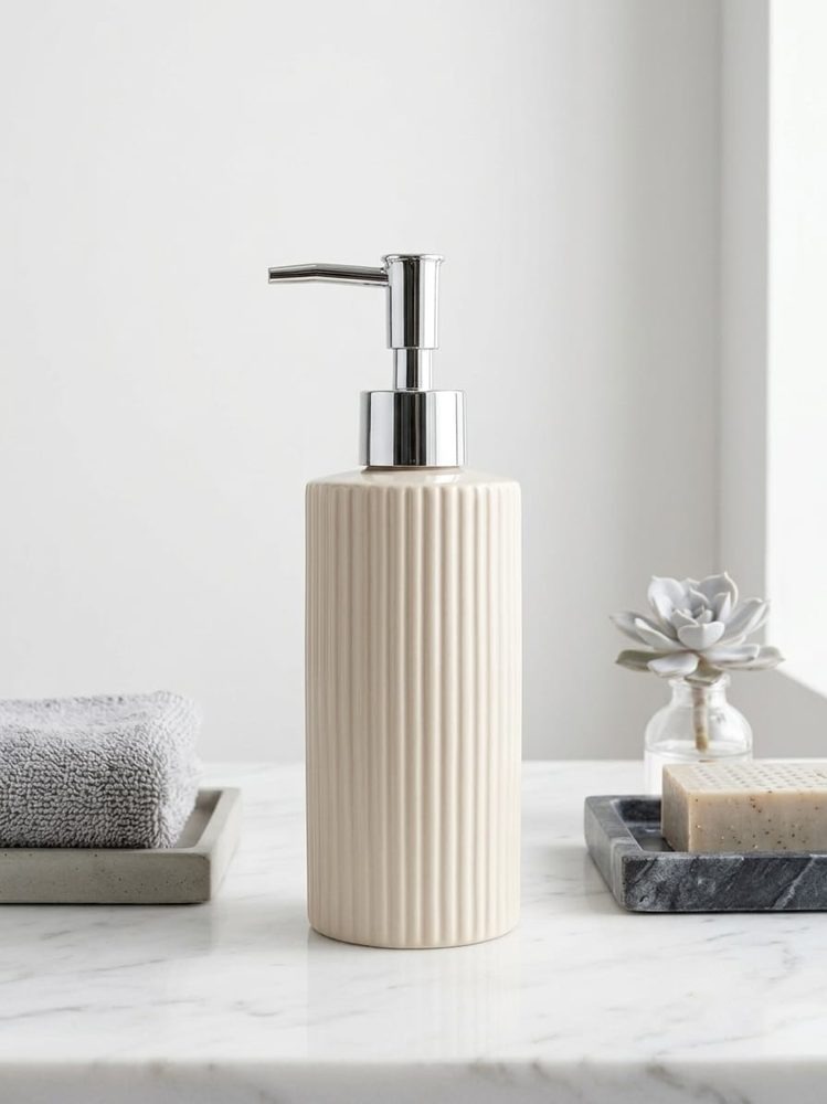 Ribbed Ceramic Soap Dispenser (cream)