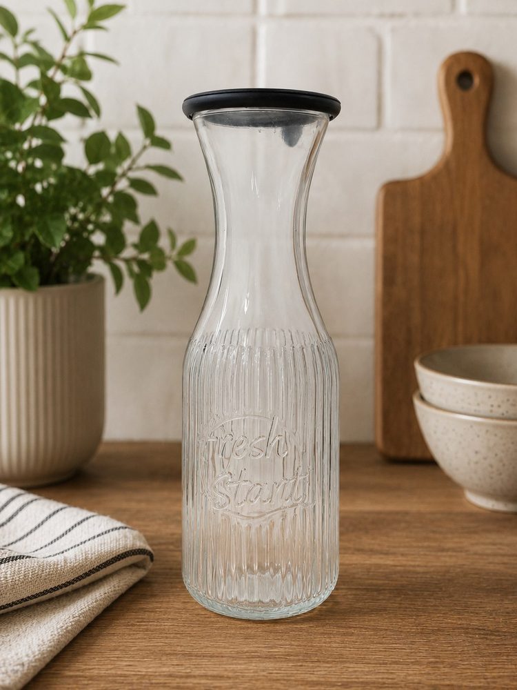 Ribbed Glass Bottle with Rubber Cover