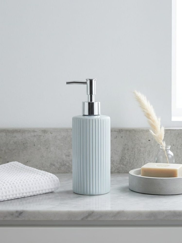 Ribbed Ceramic Soap Dispenser (light blue)