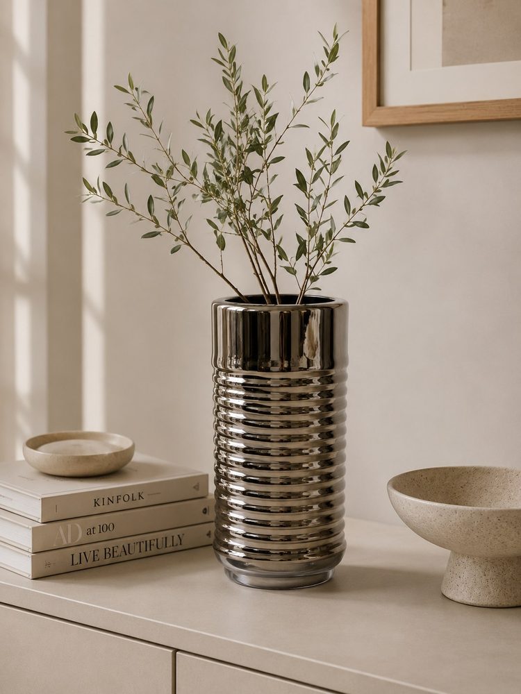 Ribbed Pewter Vase