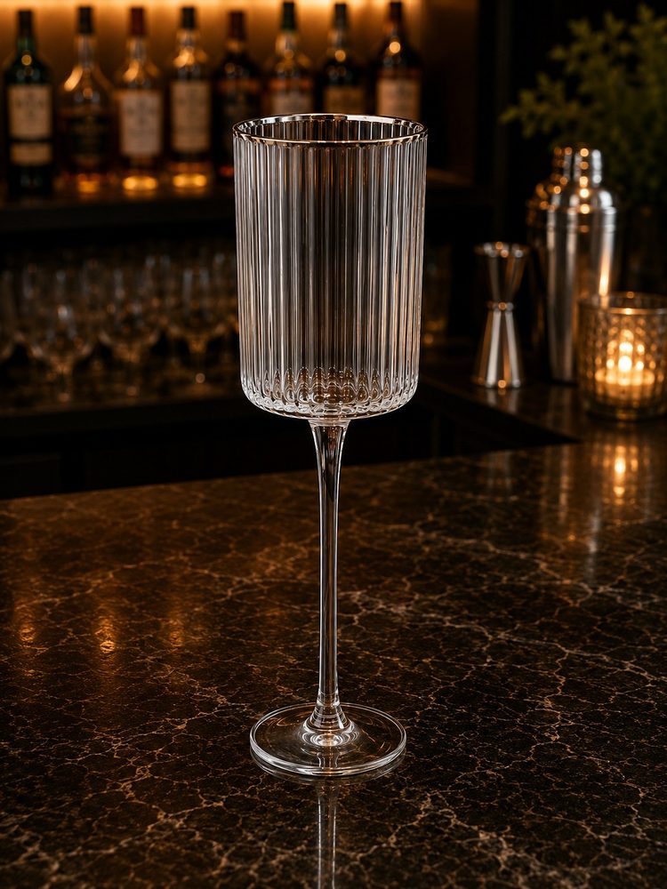 Ribbed Wine Glass with Silver Rim
