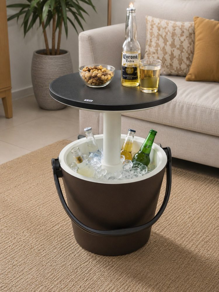 Round Cooler Table (Brown & White)