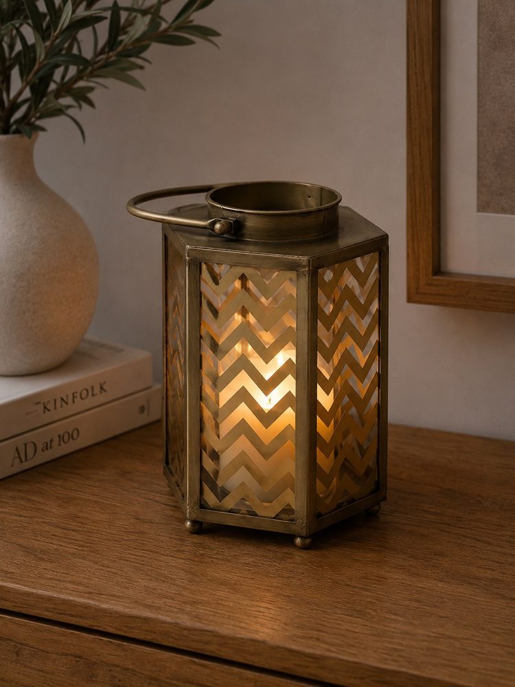 Rustic Lantern with Patterned Glass (5″*10″)