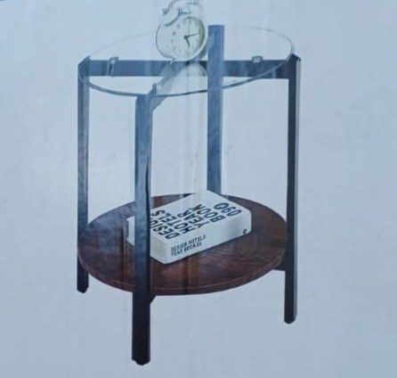 Side Table (Black Frame, Clear Glass Top, MDF Board)