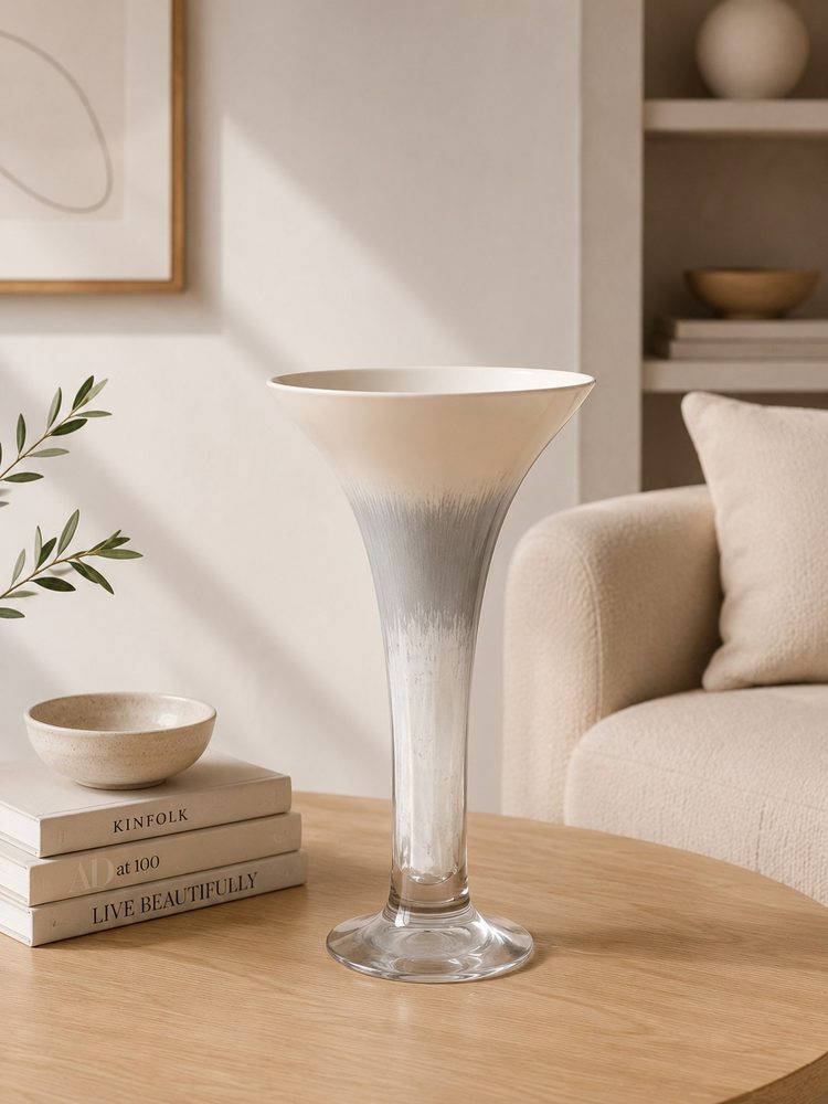 Silver & White Pedestal Vase