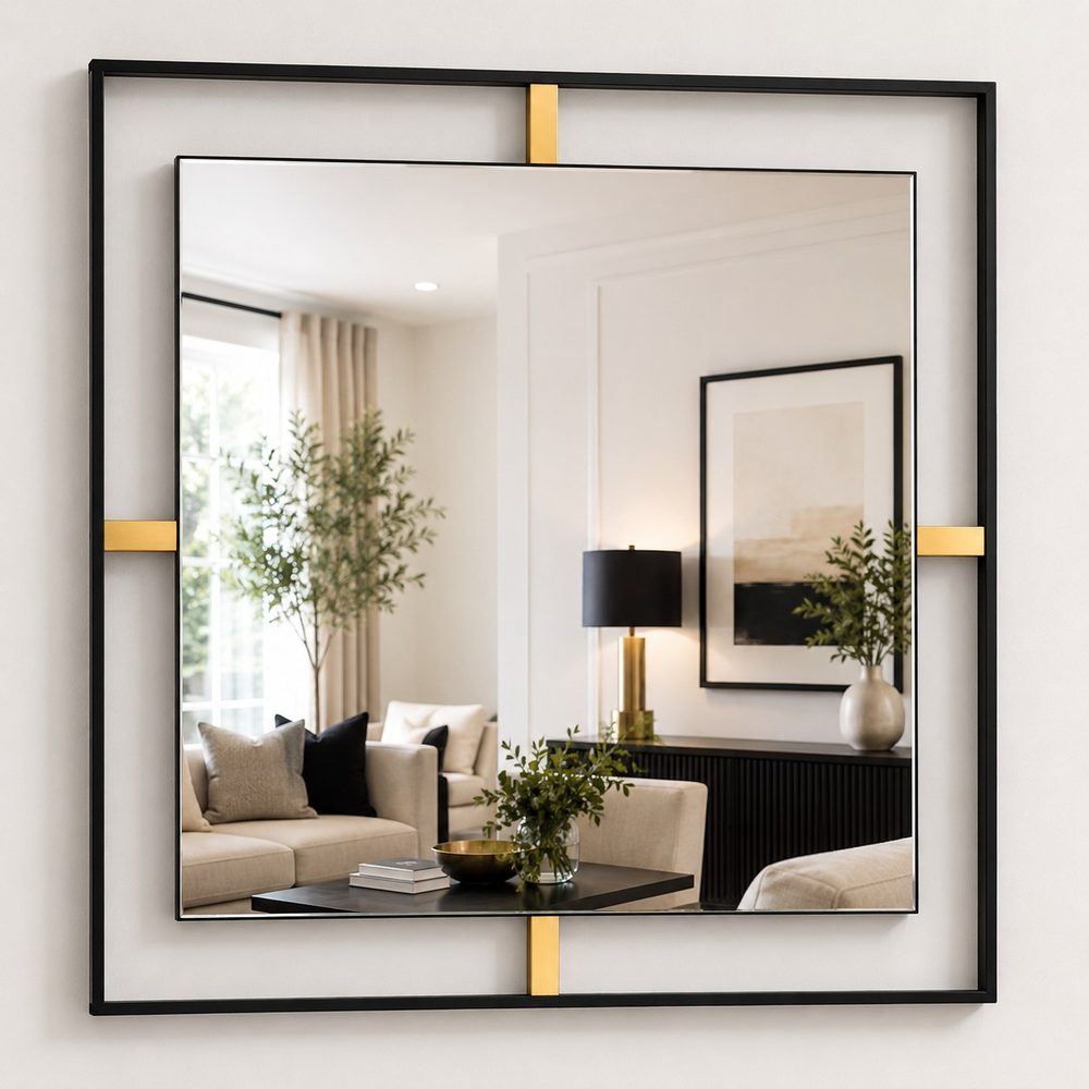 Square Decor Mirror (matte black with brushed gold accents)