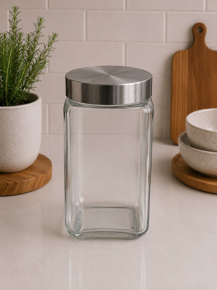 Square Glass Jar with Metal Screw Cover (2000ml)