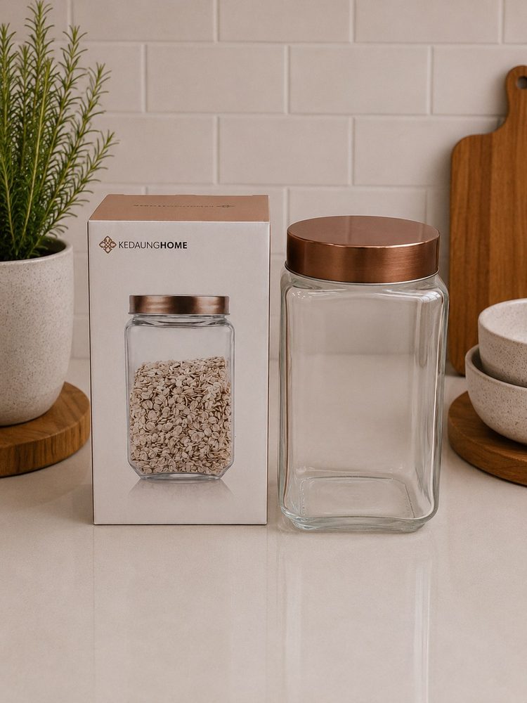 Square Glass Jar with Rose Gold Screw Cover (60oz)