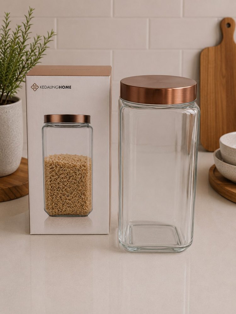 Square Glass Jar with Rose Gold Screw Cover (74oz)