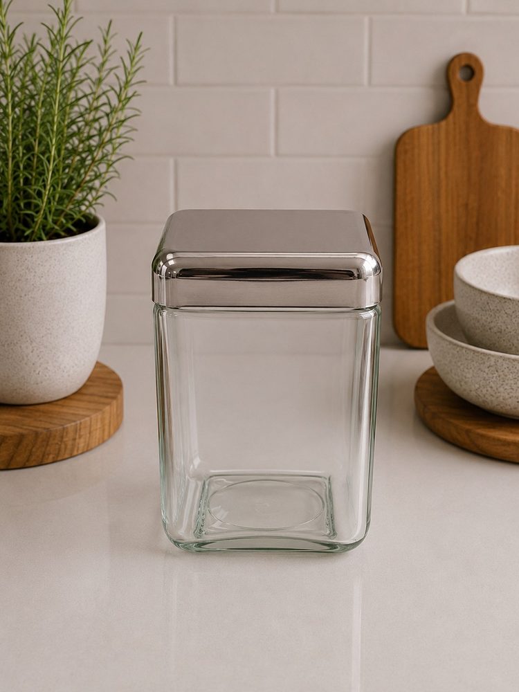 Square Glass Jar with Screw Cover (1.3L)