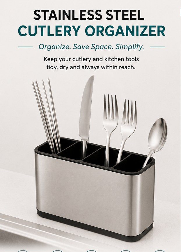 Stainless Steel Rectangular Kitchen Utensil Holder