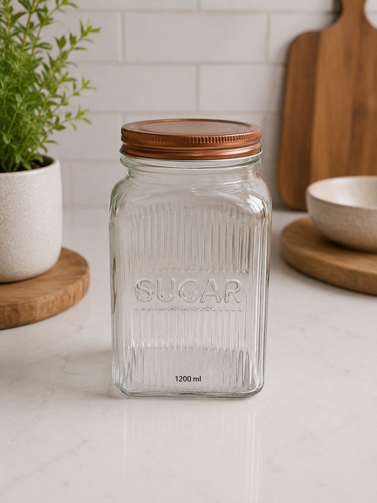 Sugar Glass Jar with Metal Rose Gold Cover (1200ml)