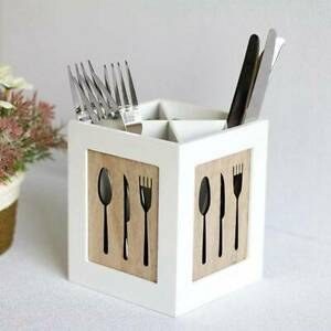 Utensil Holder (White/Wooden)