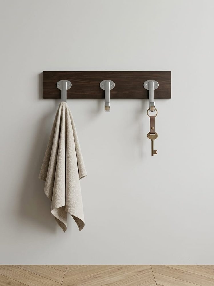 Wall-mounted Hook Rail 18″ (dark brown with silver hooks)