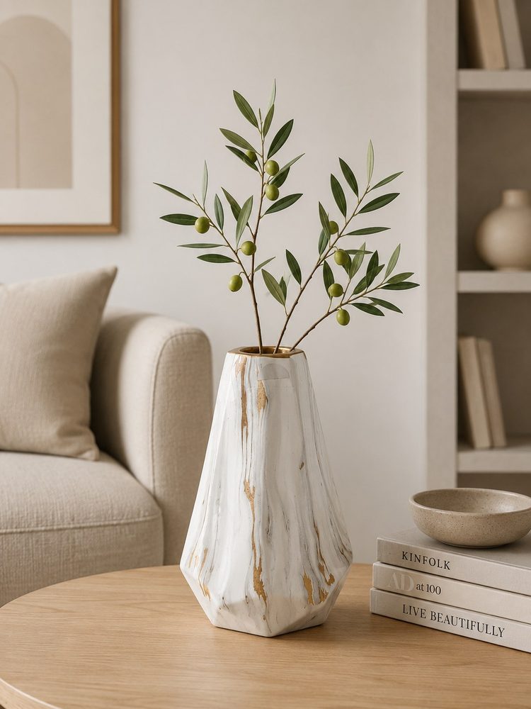 White & Cream Marble-Like Vase